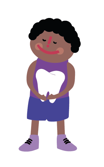 cartoon of an african american child holding a large tooth