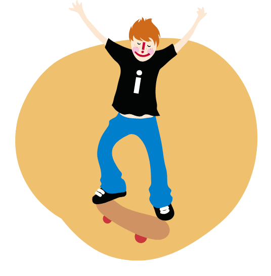 cartoon figure child skate boarding